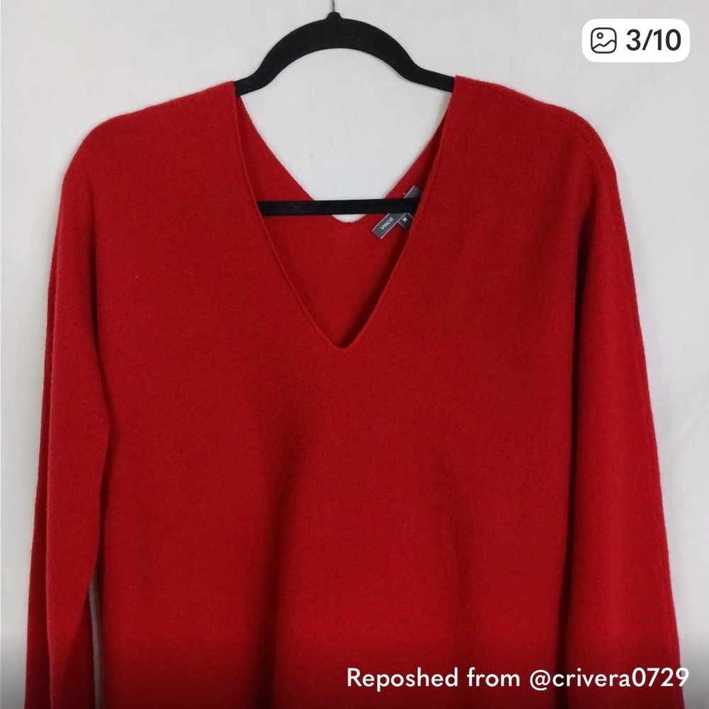 VINCE Cashmere Wool Sweater Women’s Red Brick Deep V Neck Lightweight M